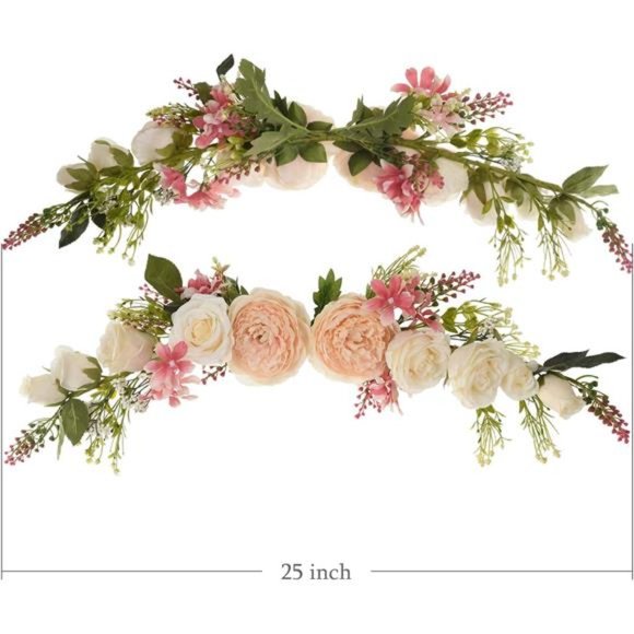 Artificial Peony Flower Swag, 25 Inch Decorative Swag Champagne Peony White Rose - Picture 2 of 7